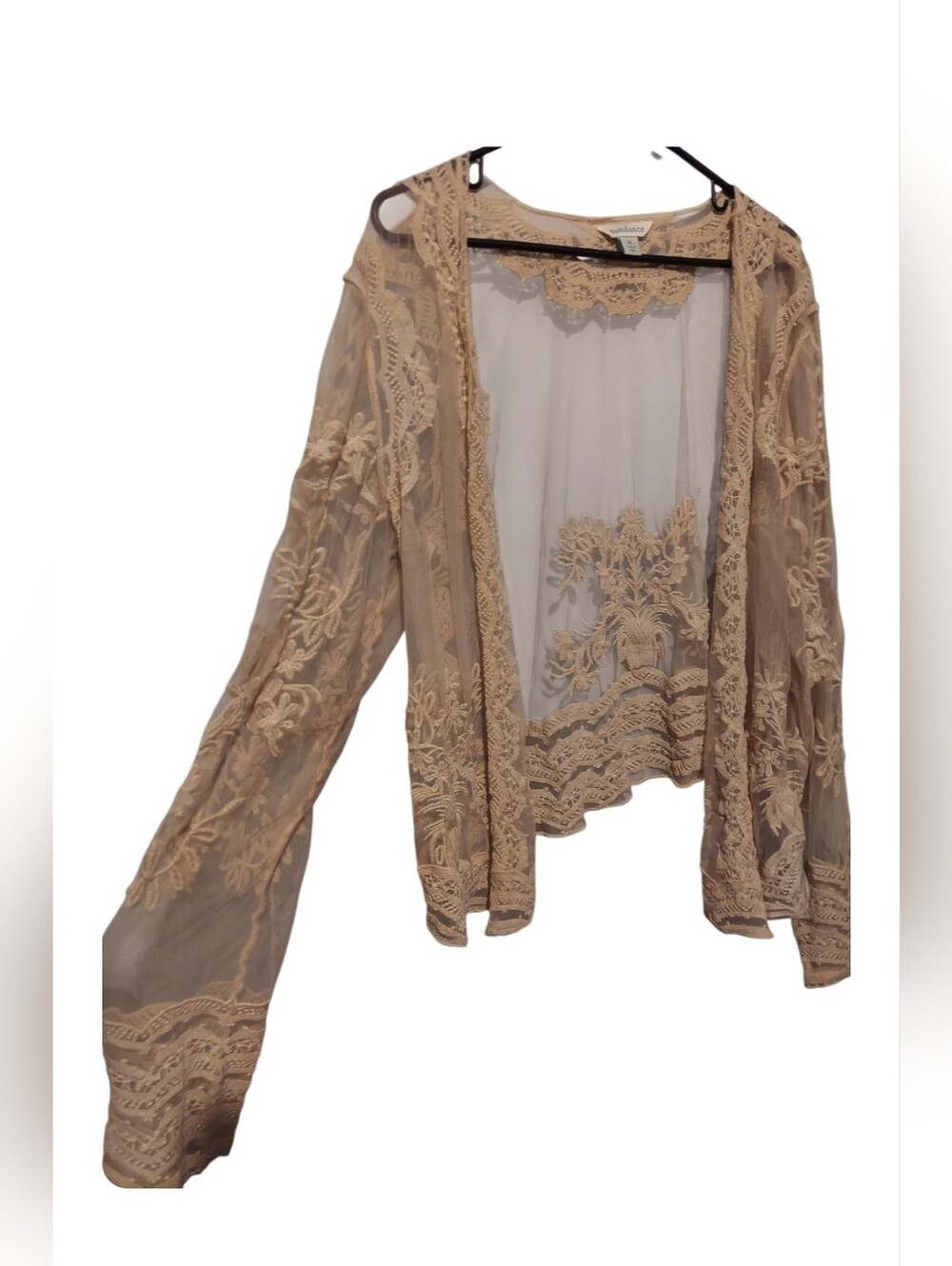 Sundance Embroidered Lace Cardigan XL Boho Sheer Open Front Romantic Festival